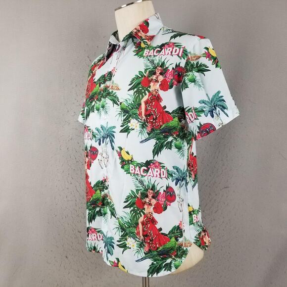Bacardi Shirt Mens Extra Small XS Hawaiian Button Up Parrot Rum Tropical - Picture 6 of 12